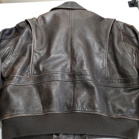 Vintage J Peterman Company Mens XL Leather Bomber Jacket Aviator Brown - Picture 6 of 9